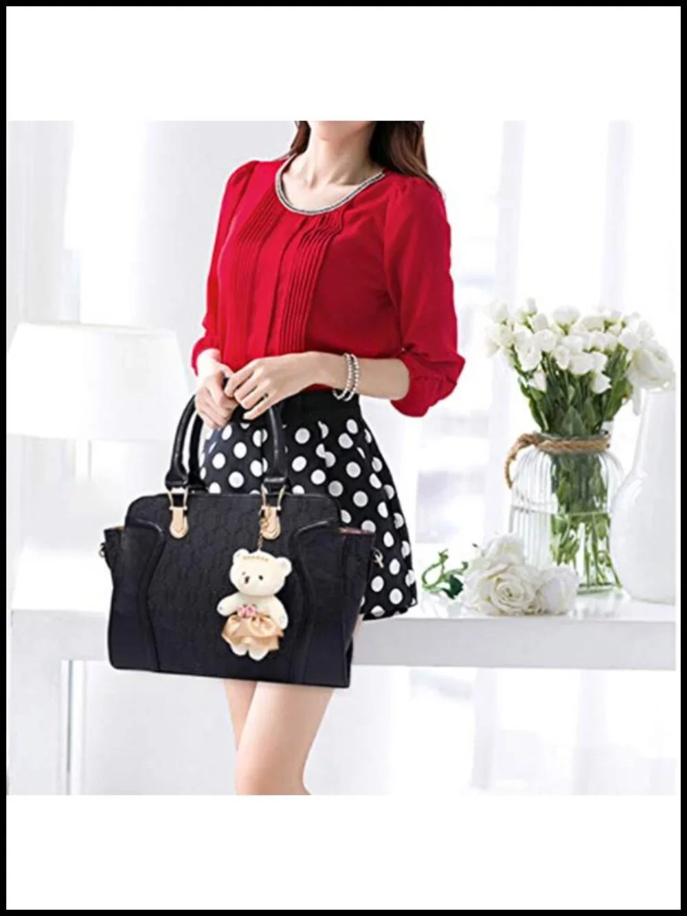 4PCS Tote Satchel Shoulder Bag Clutch Card Holder PU Leather Set
